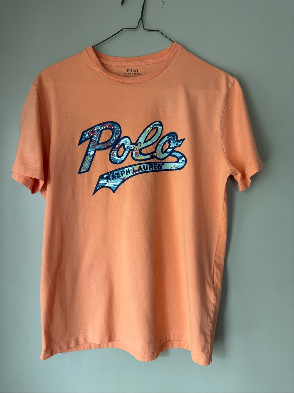Polo by Ralph Lauren Peach Tee with Blue Script Logo
